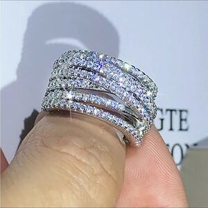 💍 CZ Diamond Crisscross Wide Band Multi Row Stacked Trendy Ring